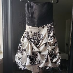 Black & white satin floral dress